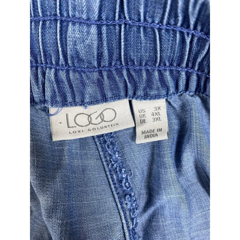 LOGO Lori Goldstein Capris Womens 3X Blue Chambray Lightweight Drawstring Casual - Picture 7 of 8